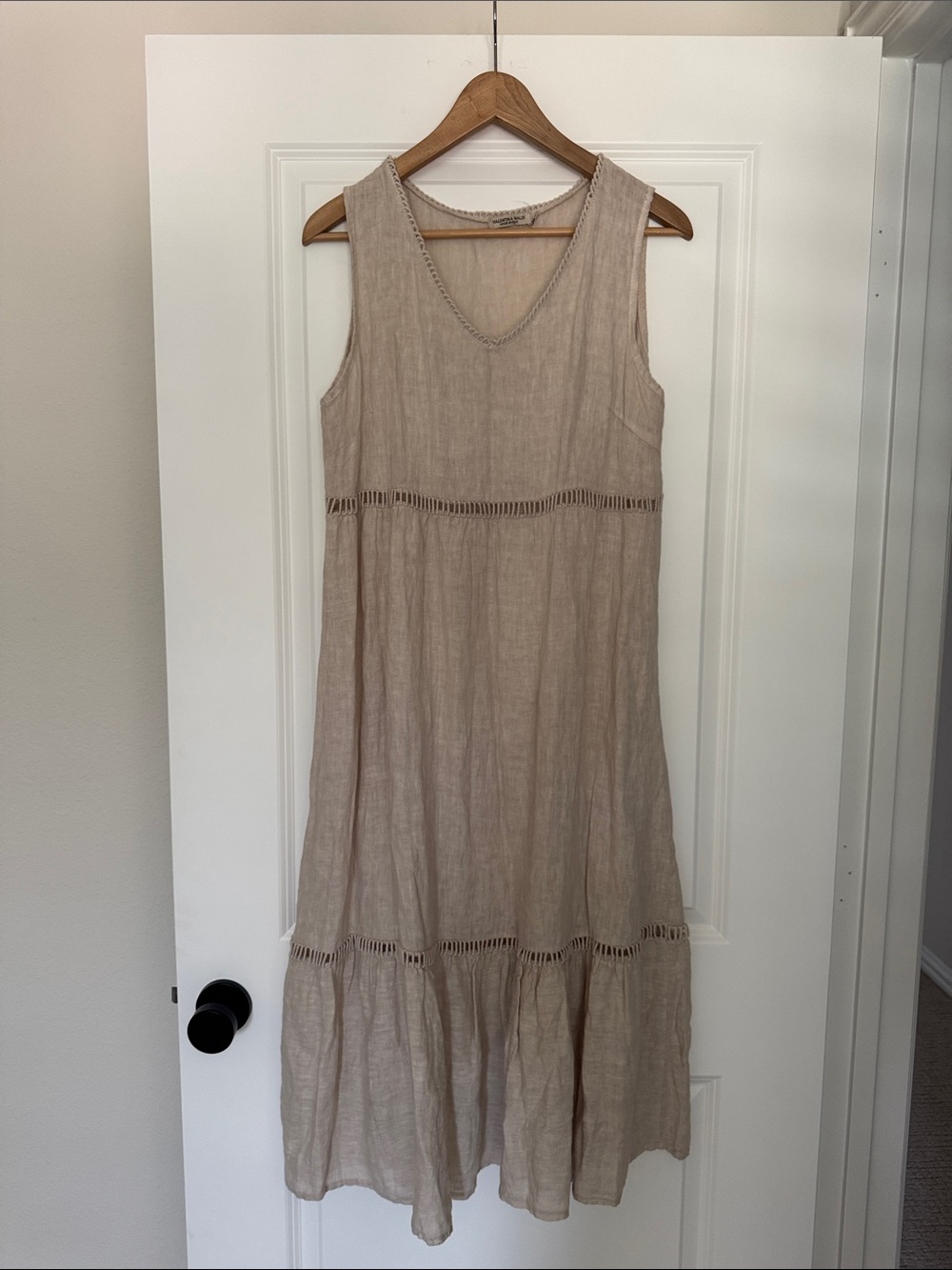 Valentina Naldi Italian Linen Maxi Dress Beige Size M Tiered Boho